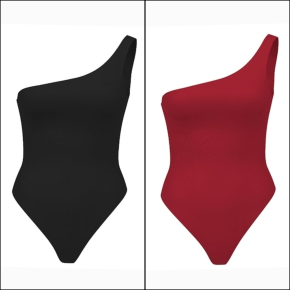 (2) NEW Victoria's Secret SoSleek Bodysuits Sz XL Red / Black Built In Bra NWT - Picture 4 of 5